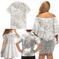 Tokelau Gardenia Thunbergia Family Matching Off Shoulder Short Dress and Hawaiian Shirt Polynesian Art Vibe LT9 - Polynesian Pride