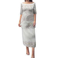 Tokelau Gardenia Thunbergia Family Matching Puletasi and Hawaiian Shirt Polynesian Art Vibe LT9 Mom's Dress White - Polynesian Pride