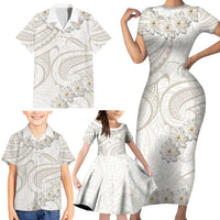 Tokelau Gardenia Thunbergia Family Matching Short Sleeve Bodycon Dress and Hawaiian Shirt Polynesian Art Vibe LT9 - Polynesian Pride