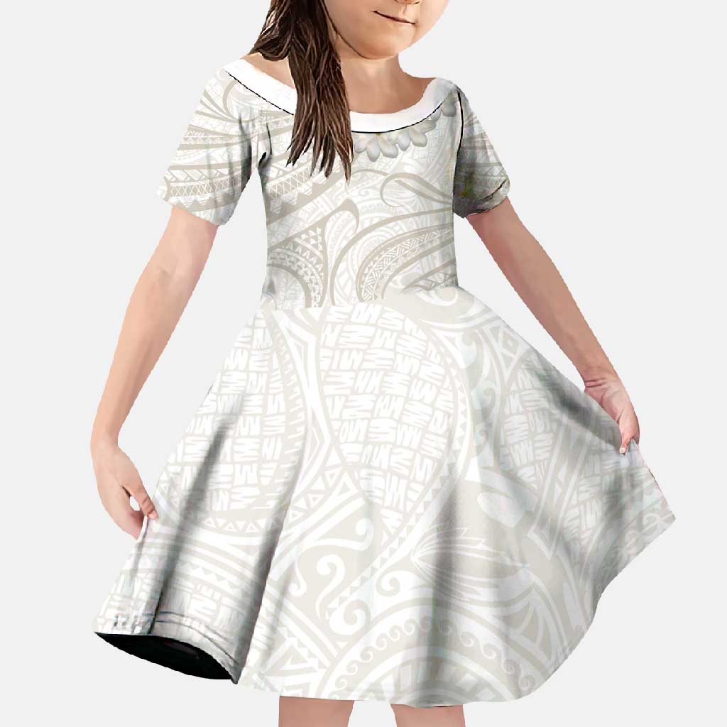 Tokelau Gardenia Thunbergia Family Matching Tank Maxi Dress and Hawaiian Shirt Polynesian Art Vibe LT9 Daughter's Dress White - Polynesian Pride