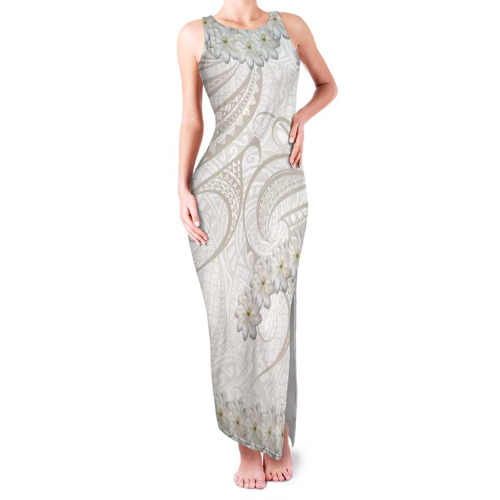 Tokelau Gardenia Thunbergia Family Matching Tank Maxi Dress and Hawaiian Shirt Polynesian Art Vibe LT9 Mom's Dress White - Polynesian Pride