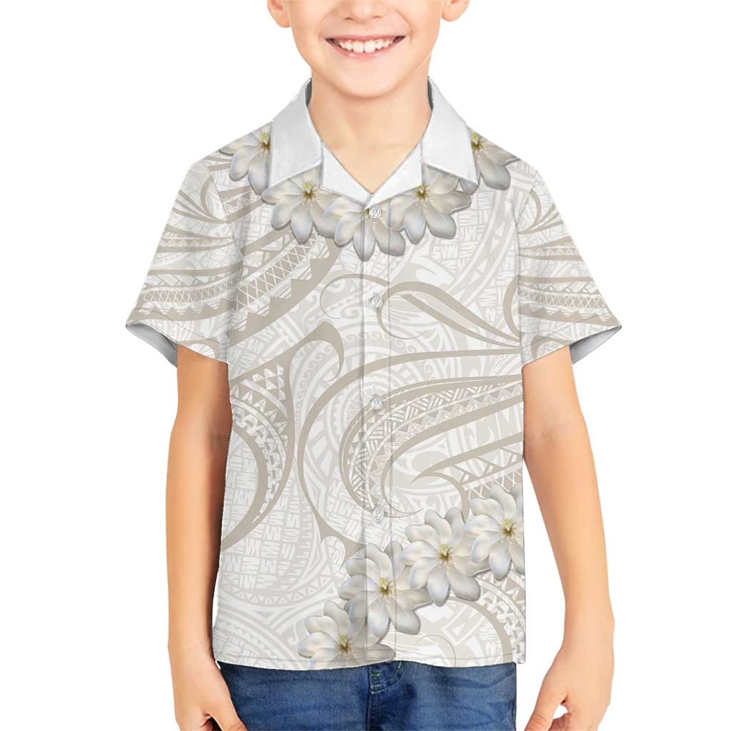 Tokelau Gardenia Thunbergia Family Matching Tank Maxi Dress and Hawaiian Shirt Polynesian Art Vibe LT9 Son's Shirt White - Polynesian Pride