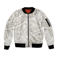 Tokelau Gardenia Thunbergia Sleeve Zip Bomber Jacket Polynesian Art Vibe LT9 Unisex White - Polynesian Pride