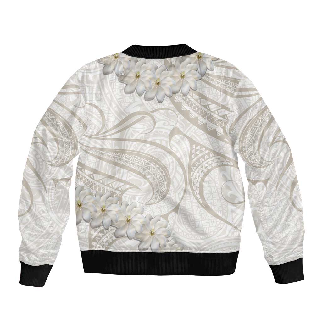 Tokelau Gardenia Thunbergia Sleeve Zip Bomber Jacket Polynesian Art Vibe LT9 - Polynesian Pride