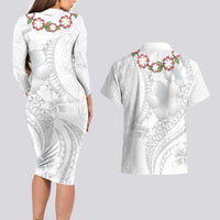 Manuia le Aso Sa o Tamaiti Tonga Couples Matching Long Sleeve Bodycon Dress and Hawaiian Shirt White Sunday Heilala Lei LT9 - Polynesian Pride