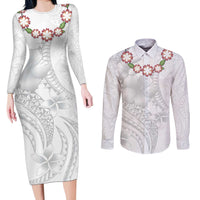 Manuia le Aso Sa o Tamaiti Tonga Couples Matching Long Sleeve Bodycon Dress and Long Sleeve Button Shirt White Sunday Heilala Lei LT9 White - Polynesian Pride