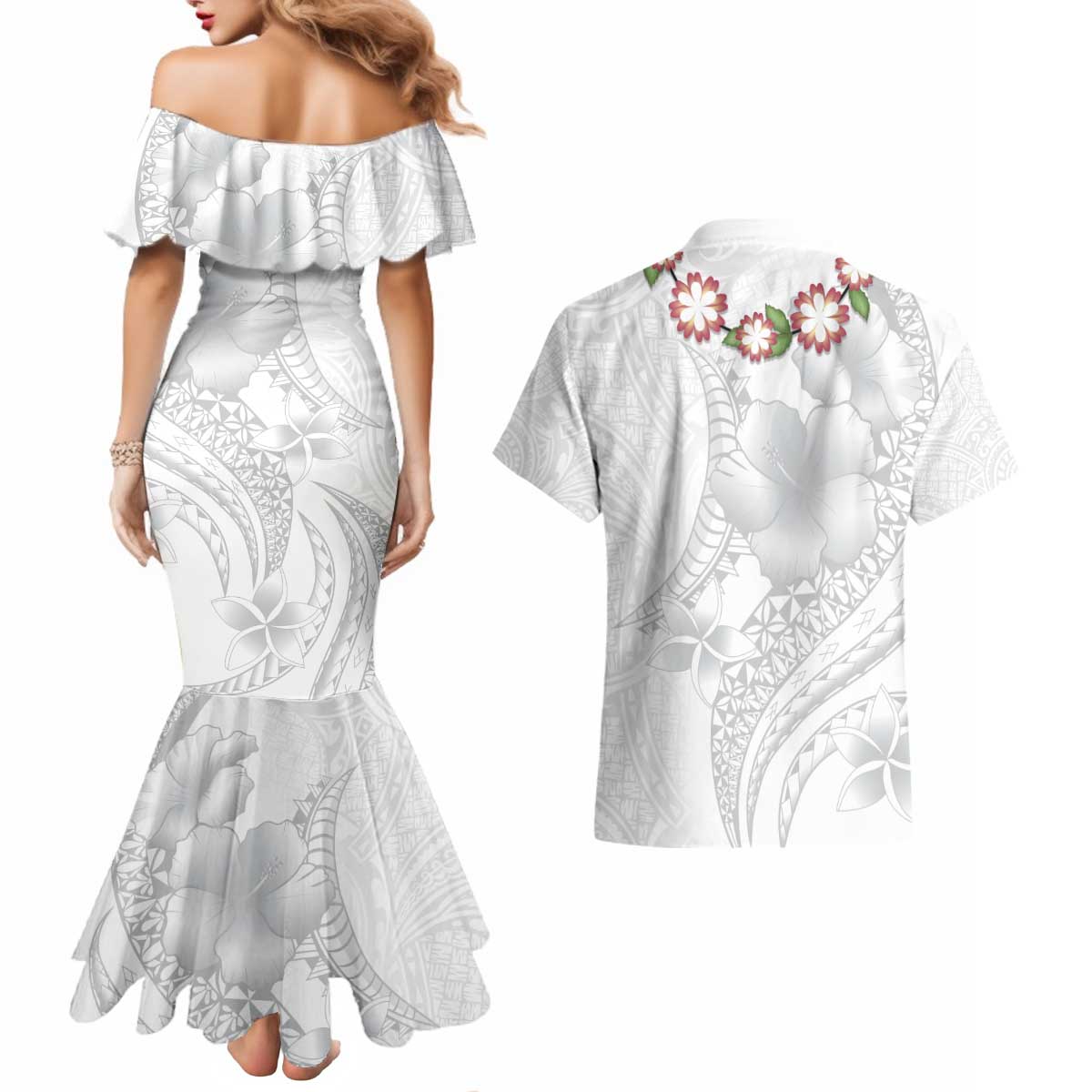 Manuia le Aso Sa o Tamaiti Tonga Couples Matching Mermaid Dress and Hawaiian Shirt White Sunday Heilala Lei LT9 - Polynesian Pride