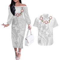 Manuia le Aso Sa o Tamaiti Tonga Couples Matching Off The Shoulder Long Sleeve Dress and Hawaiian Shirt White Sunday Heilala Lei LT9 White - Polynesian Pride