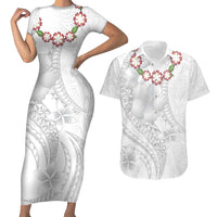 Manuia le Aso Sa o Tamaiti Tonga Couples Matching Short Sleeve Bodycon Dress and Hawaiian Shirt White Sunday Heilala Lei LT9 White - Polynesian Pride