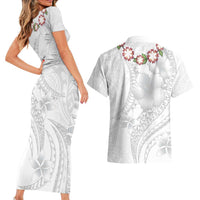 Manuia le Aso Sa o Tamaiti Tonga Couples Matching Short Sleeve Bodycon Dress and Hawaiian Shirt White Sunday Heilala Lei LT9 - Polynesian Pride