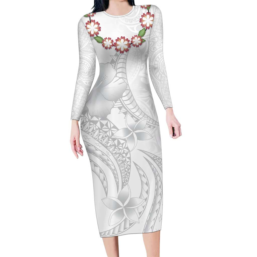 Manuia le Aso Sa o Tamaiti Tonga Family Matching Long Sleeve Bodycon Dress and Hawaiian Shirt White Sunday Heilala Lei LT9 Mom's Dress White - Polynesian Pride