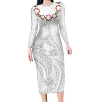 Manuia le Aso Sa o Tamaiti Tonga Family Matching Long Sleeve Bodycon Dress and Hawaiian Shirt White Sunday Heilala Lei LT9 Mom's Dress White - Polynesian Pride