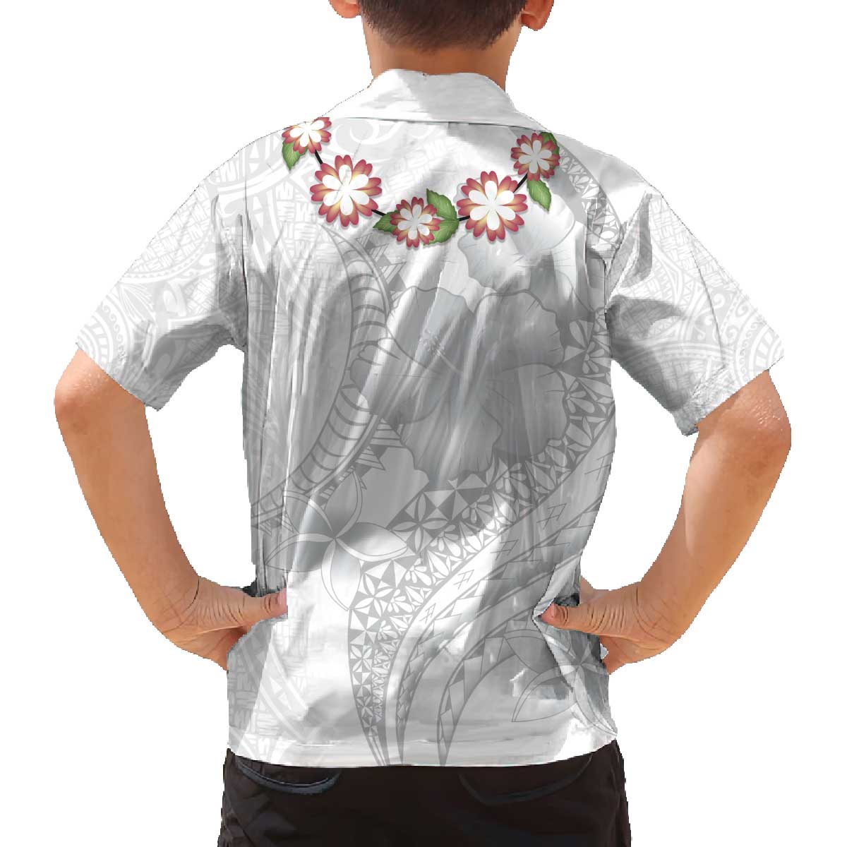 Manuia le Aso Sa o Tamaiti Tonga Family Matching Off The Shoulder Long Sleeve Dress and Hawaiian Shirt White Sunday Heilala Lei LT9 - Polynesian Pride