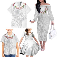 Manuia le Aso Sa o Tamaiti Tonga Family Matching Off The Shoulder Long Sleeve Dress and Hawaiian Shirt White Sunday Heilala Lei LT9 - Polynesian Pride