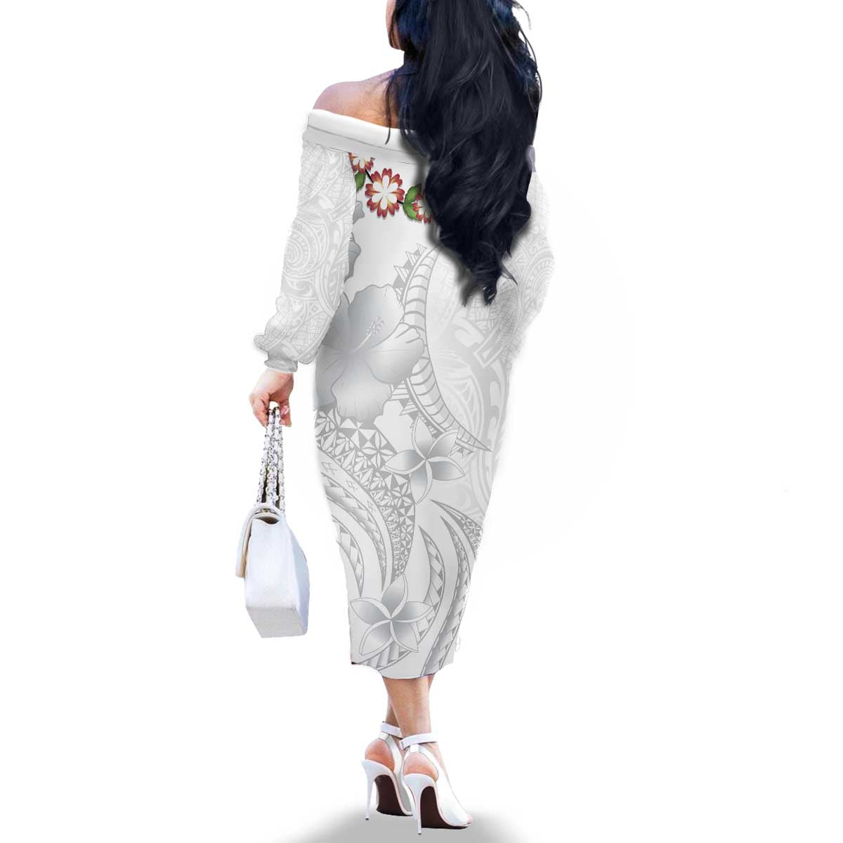 Manuia le Aso Sa o Tamaiti Tonga Family Matching Off The Shoulder Long Sleeve Dress and Hawaiian Shirt White Sunday Heilala Lei LT9 - Polynesian Pride