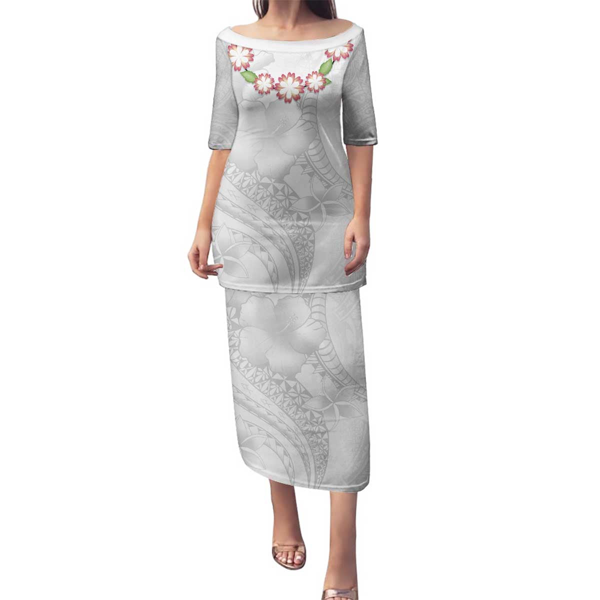 Manuia le Aso Sa o Tamaiti Tonga Family Matching Puletasi and Hawaiian Shirt White Sunday Heilala Lei LT9 Mom's Dress White - Polynesian Pride