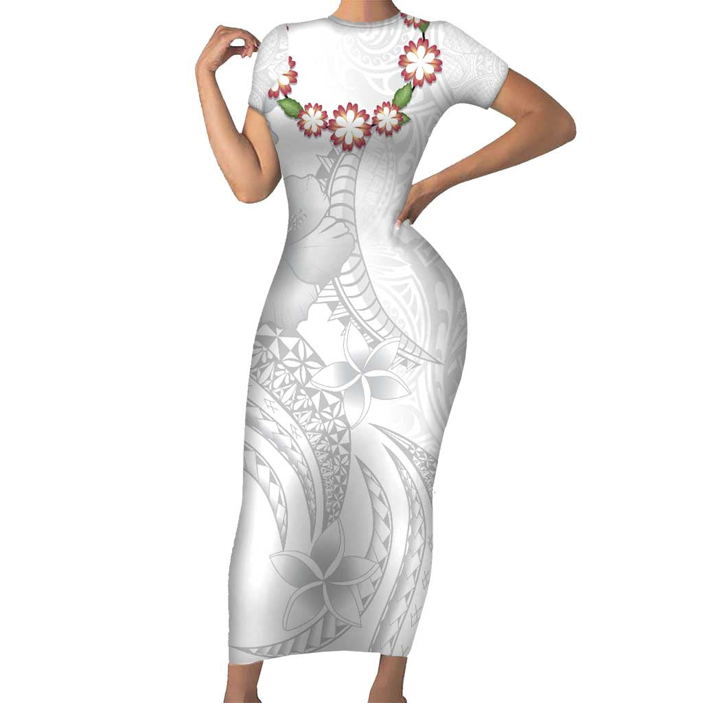 Manuia le Aso Sa o Tamaiti Tonga Family Matching Short Sleeve Bodycon Dress and Hawaiian Shirt White Sunday Heilala Lei LT9 Mom's Dress White - Polynesian Pride