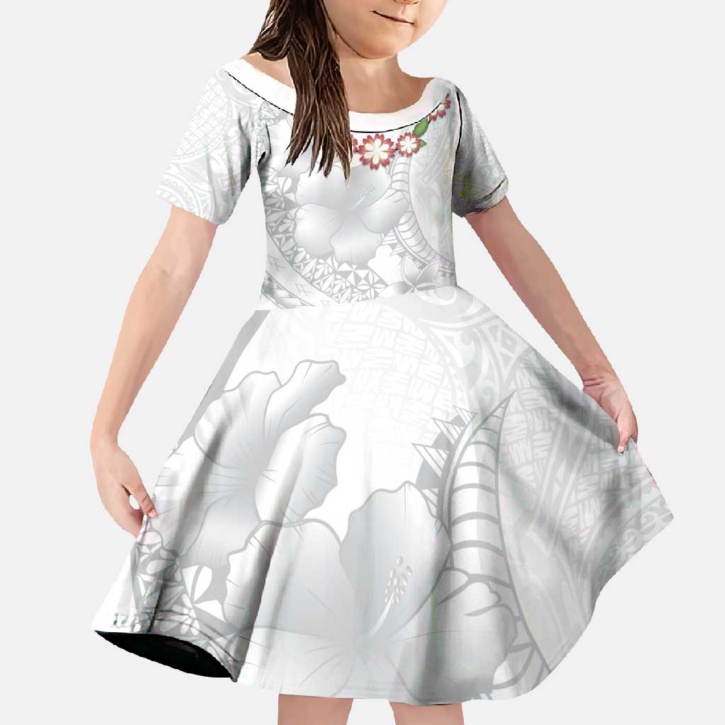 Manuia le Aso Sa o Tamaiti Tonga Family Matching Summer Maxi Dress and Hawaiian Shirt White Sunday Heilala Lei LT9 Daughter's Dress White - Polynesian Pride