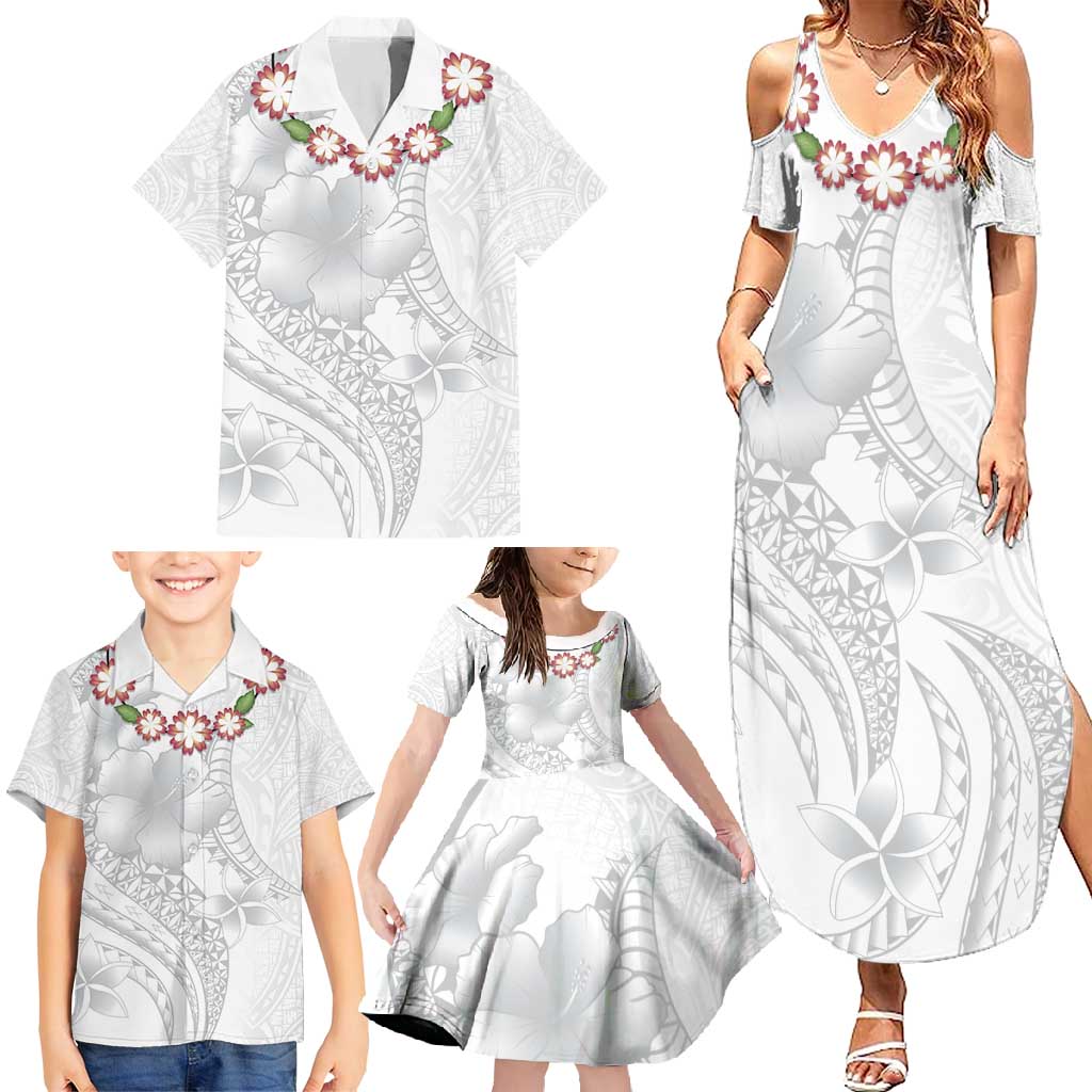 Manuia le Aso Sa o Tamaiti Tonga Family Matching Summer Maxi Dress and Hawaiian Shirt White Sunday Heilala Lei LT9 - Polynesian Pride