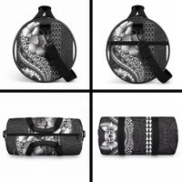 Hawaiian Sea Turtle Duffle Bag Black Hibiscus Flowers and Kakau Pattern LT9 - Polynesian Pride