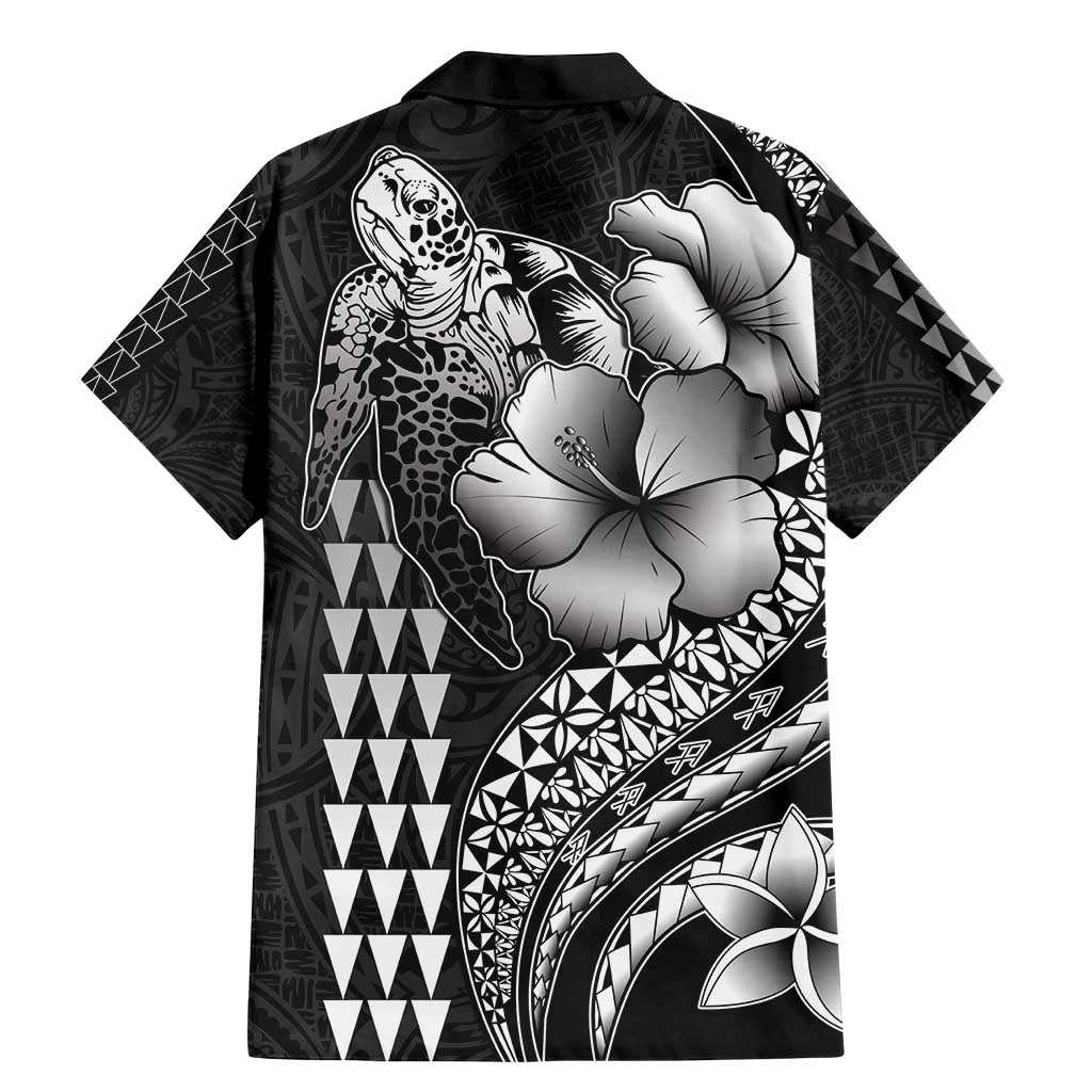 Hawaiian Sea Turtle Family Matching Mermaid Dress and Hawaiian Shirt Black Hibiscus Flowers and Kakau Pattern LT9 - Polynesian Pride