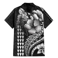 Hawaiian Sea Turtle Family Matching Mermaid Dress and Hawaiian Shirt Black Hibiscus Flowers and Kakau Pattern LT9 - Polynesian Pride
