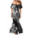 Hawaiian Sea Turtle Family Matching Mermaid Dress and Hawaiian Shirt Black Hibiscus Flowers and Kakau Pattern