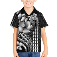 Hawaiian Sea Turtle Family Matching Off Shoulder Maxi Dress and Hawaiian Shirt Black Hibiscus Flowers and Kakau Pattern LT9 Son's Shirt Black - Polynesian Pride