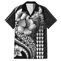 Hawaiian Sea Turtle Family Matching Off Shoulder Short Dress and Hawaiian Shirt Black Hibiscus Flowers and Kakau Pattern LT9 Dad's Shirt - Short Sleeve Black - Polynesian Pride