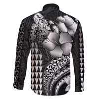 Hawaiian Sea Turtle Family Matching Off Shoulder Short Dress and Hawaiian Shirt Black Hibiscus Flowers and Kakau Pattern LT9 - Polynesian Pride