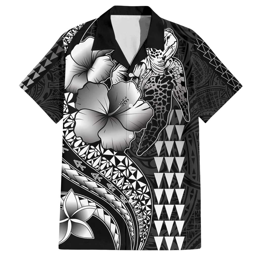 Hawaiian Sea Turtle Family Matching Summer Maxi Dress and Hawaiian Shirt Black Hibiscus Flowers and Kakau Pattern LT9 Dad's Shirt - Short Sleeve Black - Polynesian Pride