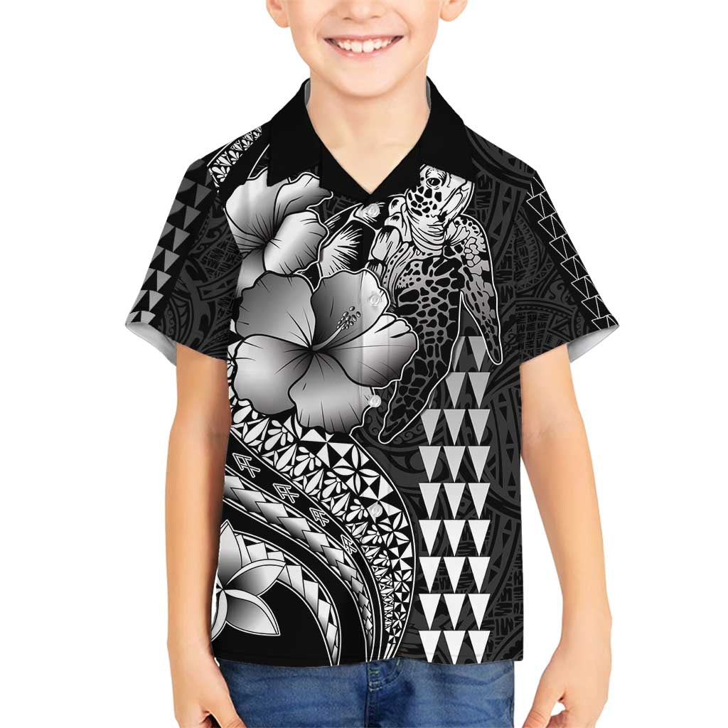 Hawaiian Sea Turtle Family Matching Summer Maxi Dress and Hawaiian Shirt Black Hibiscus Flowers and Kakau Pattern LT9 Son's Shirt Black - Polynesian Pride