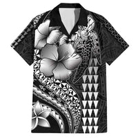 Hawaiian Sea Turtle Family Matching Tank Maxi Dress and Hawaiian Shirt Black Hibiscus Flowers and Kakau Pattern LT9 Dad's Shirt - Short Sleeve Black - Polynesian Pride