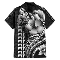 Hawaiian Sea Turtle Family Matching Tank Maxi Dress and Hawaiian Shirt Black Hibiscus Flowers and Kakau Pattern LT9 - Polynesian Pride