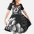 Hawaiian Sea Turtle Kid Short Sleeve Dress Black Hibiscus Flowers and Kakau Pattern