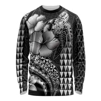 Hawaiian Sea Turtle Long Sleeve Shirt Black Hibiscus Flowers and Kakau Pattern LT9 Unisex Black - Polynesian Pride