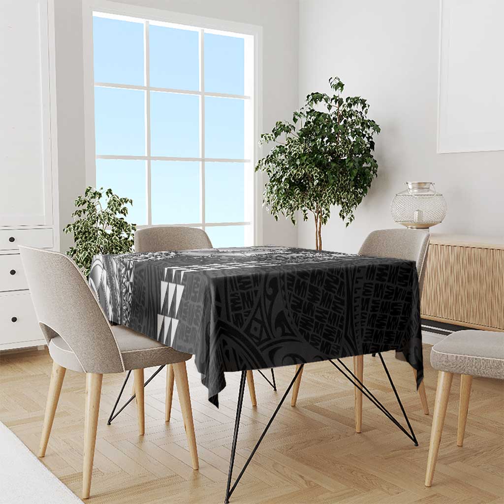 Hawaiian Sea Turtle Tablecloth Black Hibiscus Flowers and Kakau Pattern