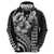 Hawaiian Sea Turtle Zip Hoodie Black Hibiscus Flowers and Kakau Pattern