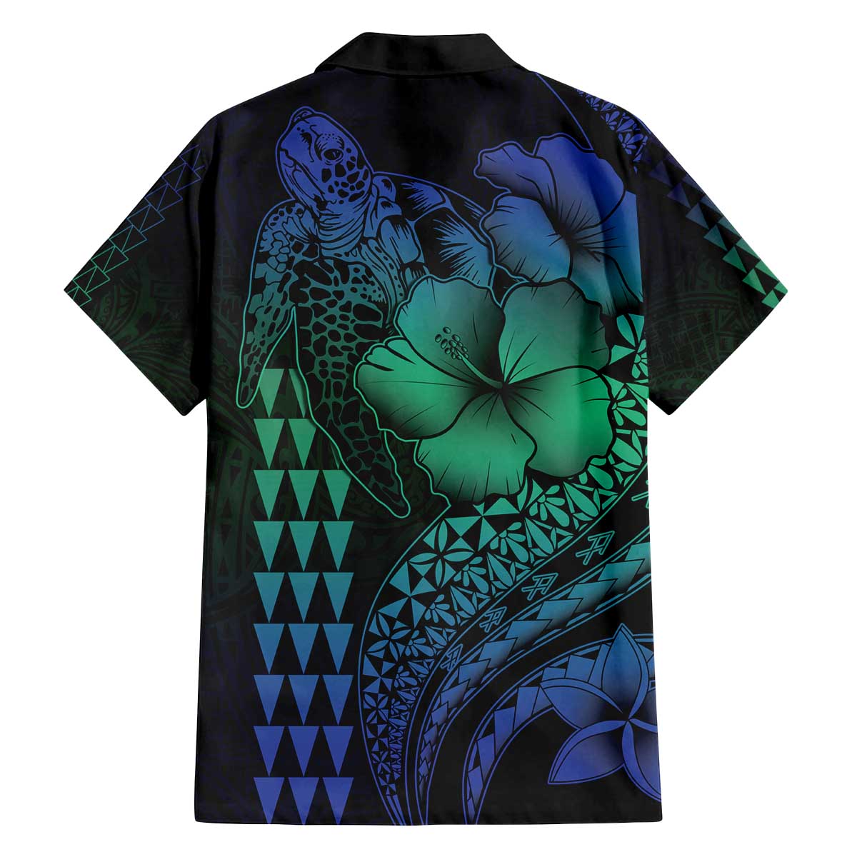 Hawaiian Sea Turtle Family Matching Off The Shoulder Long Sleeve Dress and Hawaiian Shirt Blue Hibiscus Flowers and Kakau Pattern LT9 - Polynesian Pride