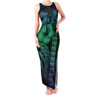 Hawaiian Sea Turtle Family Matching Tank Maxi Dress and Hawaiian Shirt Blue Hibiscus Flowers and Kakau Pattern LT9 Mom's Dress Blue - Polynesian Pride