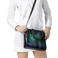 Hawaiian Sea Turtle Shoulder Handbag Blue Hibiscus Flowers and Kakau Pattern