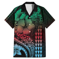 Hawaiian Sea Turtle Family Matching Mermaid Dress and Hawaiian Shirt Green Hibiscus Flowers and Kakau Pattern LT9 Dad's Shirt - Short Sleeve Green - Polynesian Pride