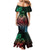 Hawaiian Sea Turtle Family Matching Mermaid Dress and Hawaiian Shirt Green Hibiscus Flowers and Kakau Pattern