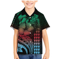 Hawaiian Sea Turtle Family Matching Mermaid Dress and Hawaiian Shirt Green Hibiscus Flowers and Kakau Pattern LT9 Son's Shirt Green - Polynesian Pride