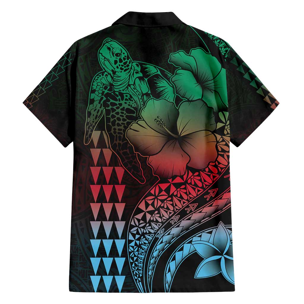 Hawaiian Sea Turtle Family Matching Off Shoulder Maxi Dress and Hawaiian Shirt Green Hibiscus Flowers and Kakau Pattern LT9 - Polynesian Pride