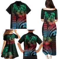 Hawaiian Sea Turtle Family Matching Puletasi and Hawaiian Shirt Green Hibiscus Flowers and Kakau Pattern LT9 - Polynesian Pride