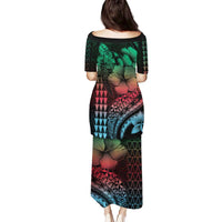 Hawaiian Sea Turtle Family Matching Puletasi and Hawaiian Shirt Green Hibiscus Flowers and Kakau Pattern LT9 - Polynesian Pride