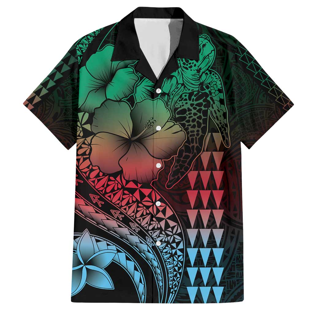 Hawaiian Sea Turtle Family Matching Short Sleeve Bodycon Dress and Hawaiian Shirt Green Hibiscus Flowers and Kakau Pattern LT9 Dad's Shirt - Short Sleeve Green - Polynesian Pride
