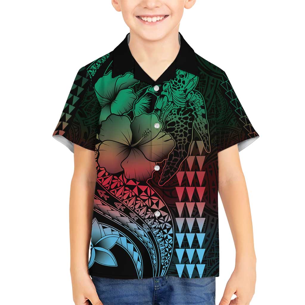 Hawaiian Sea Turtle Family Matching Summer Maxi Dress and Hawaiian Shirt Green Hibiscus Flowers and Kakau Pattern LT9 Son's Shirt Green - Polynesian Pride