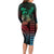 Hawaiian Sea Turtle Long Sleeve Bodycon Dress Green Hibiscus Flowers and Kakau Pattern